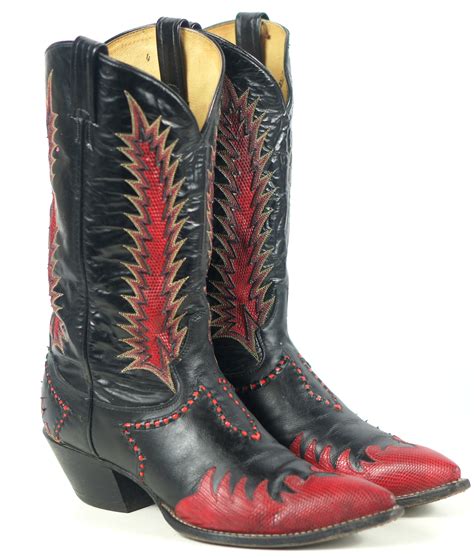 Tony Lama Firewalker Cowboy Western Boots Red & Black Inlay Vintage 80s Mens 11 D | oldrebelboots