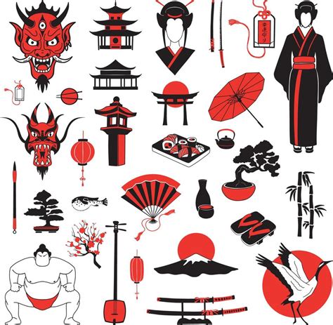 Collection Objects of Japanese Culture 10562385 Vector Art at Vecteezy