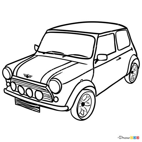 How to Draw Mini-Cooper Classic, Retro Cars