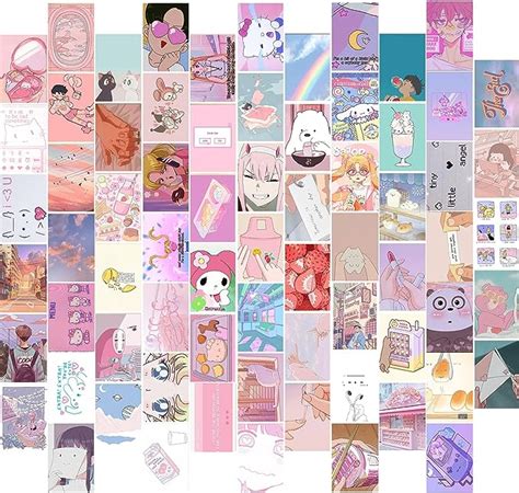 Amazon.com: KBKBART Anime Aesthetic Wall Collage Kit, 70pcs Kawaii Room Decor, Pink Cartoon ...