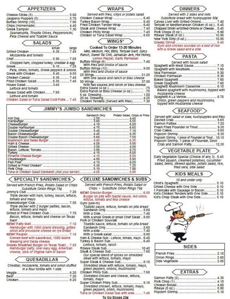 Menu at Jimmy the Greek Coliseum restaurant, Winston-Salem, University Pkwy