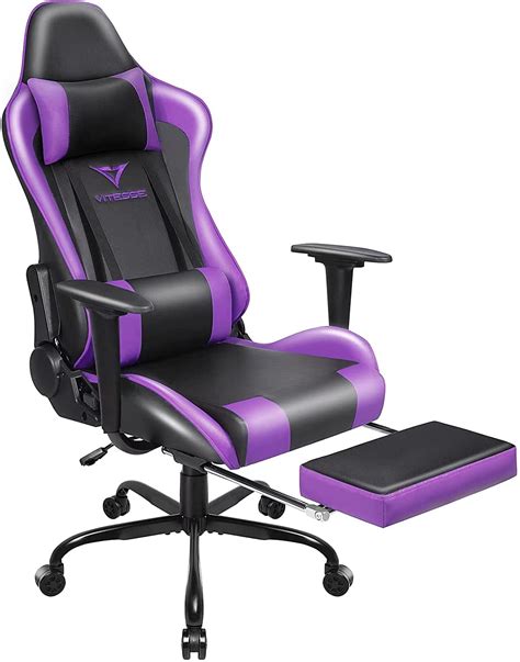 Zeanus Purple Gaming Chair, Reclining Computer Chair With Footrest ...