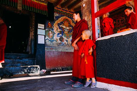 Tibetan Buddhist Monks Prepared For Chanting In Thikse Monastery Stock ...