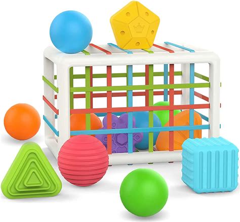 Buy Shape Sorter for 1 2 3 4 Year Old Toddlers - Cube Sensory Sorting Baby Toy with Elastic ...