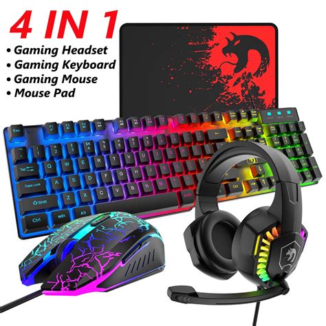 Gaming keyboard bundle and Mouse and Gaming Headset Combo RGB LED Rainbow Backlit Wired for PC ...