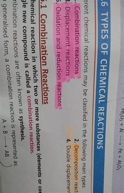 6 TYPES OF CHEMICAL REACTIONS erent chemical reactions may be classified