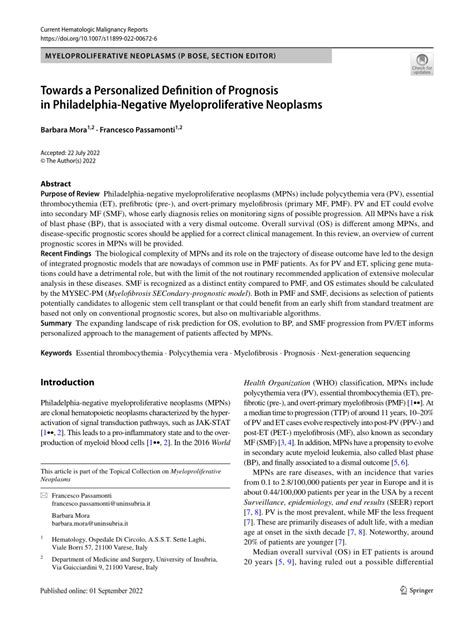 (PDF) Towards a Personalized Definition of Prognosis in Philadelphia-Negative Myeloproliferative ...