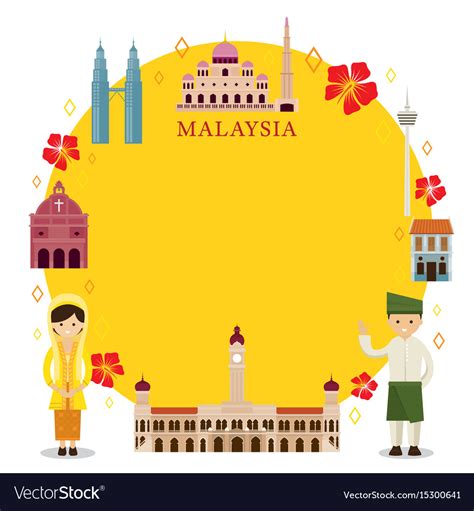 Malaysia landmarks people in traditional Vector Image