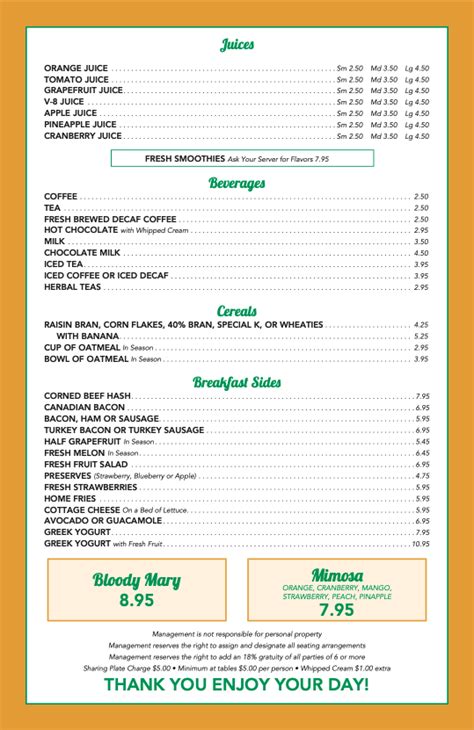 Breakfast Menu — Bridgeview Diner