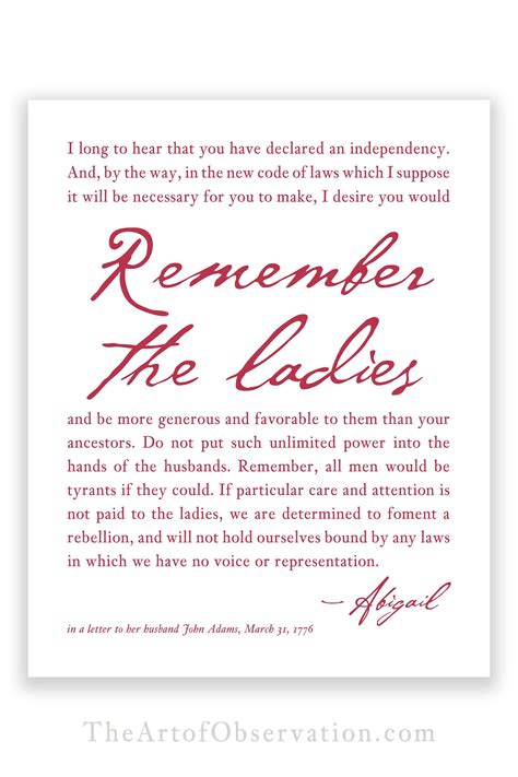 Abigail Adams Quote Print Remember the Ladies Feminist Wall Art Print American Revolution ...