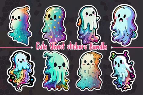 Cute Halloween Ghost Stickers Bundle Graphic by Aspect_Studio ...