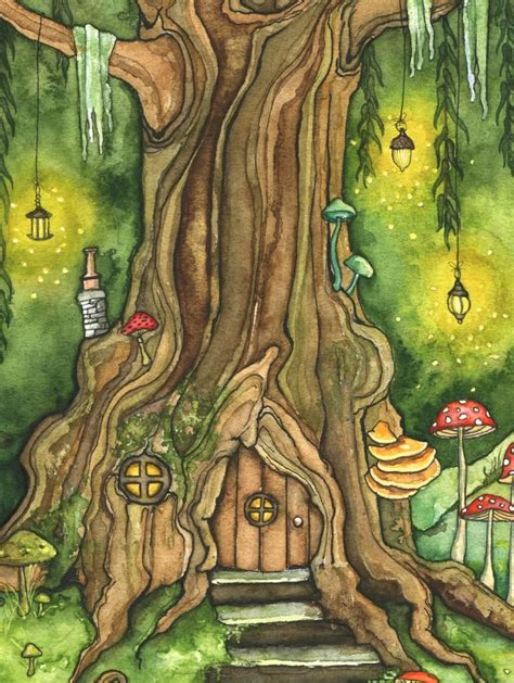 Enchanted Forest Painting, Fantasy Art, Fairy House, Fantasy, Woodland Decor, Woods, Forest ...