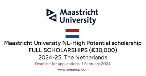 Maastricht University NL-High Potential scholarship for international students 2024-25, The ...