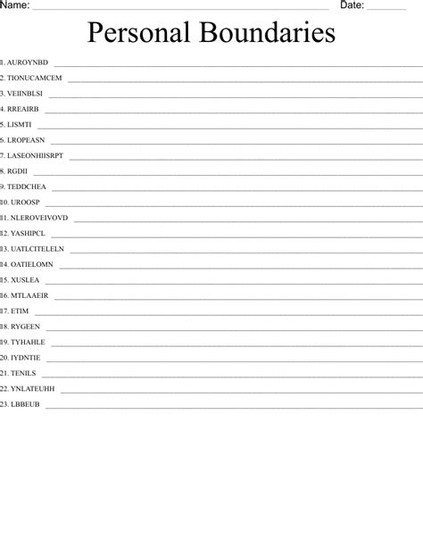 Printable Setting Boundaries Worksheet