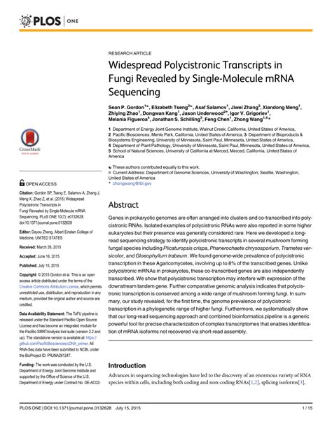 (PDF) Widespread Polycistronic Transcripts in Fungi Revealed by Single-Molecule mRNA Sequencing