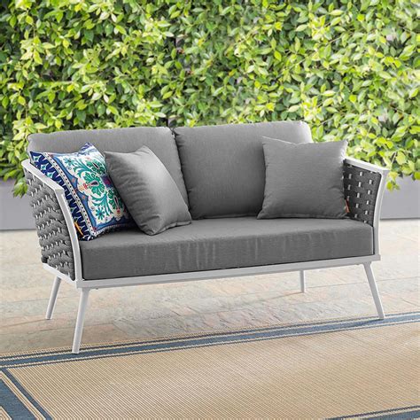 MODWAY Stance Aluminum Outdoor Loveseat in White with Gray Cushions-EEI ...