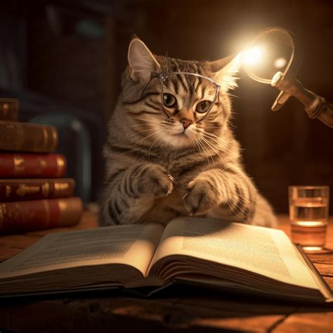 Premium AI Image | A Cute Cat Reading a Book