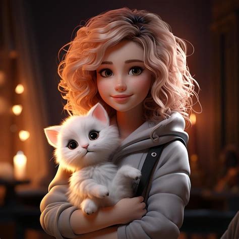 Premium AI Image | A doll with a white cat in her arms holding a white cat.