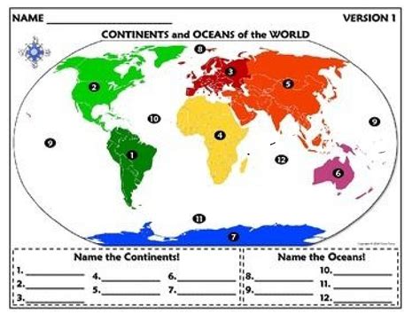 Label Continents And Oceans Printable