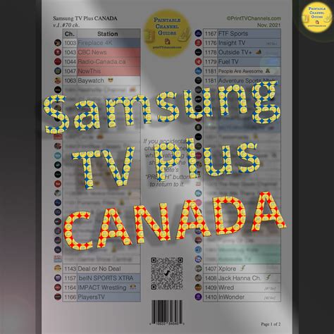 Samsung TV Plus Stations CANADA 2021 - Free Printable PDF