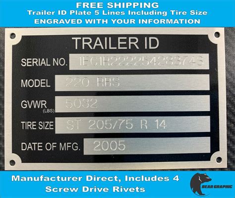 Trailer ID Tag (ENGRAVED) Serial Number Plate ID Tag 5 Lines Including Tire Size | eBay