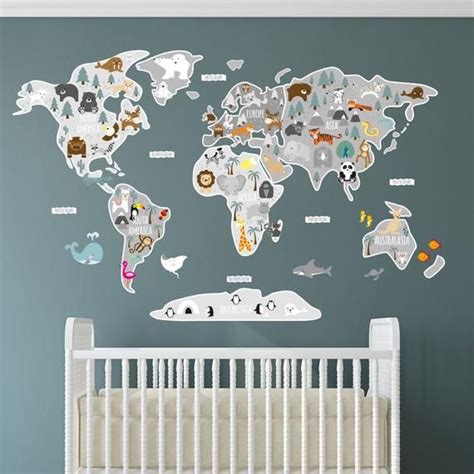 Kids World Map Sticker Educational Childrens Wall Decal | Etsy | Kids world map, World map ...