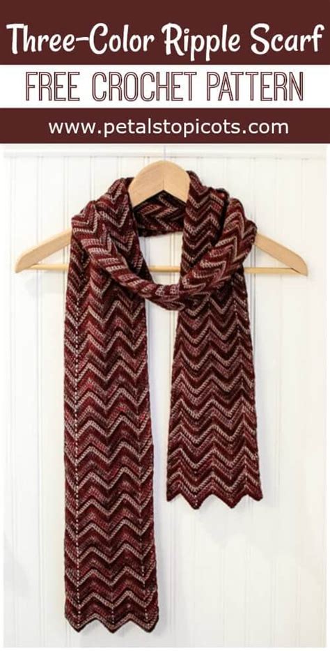 Three-Color Crochet Ripple Scarf Pattern | Petals to Picots