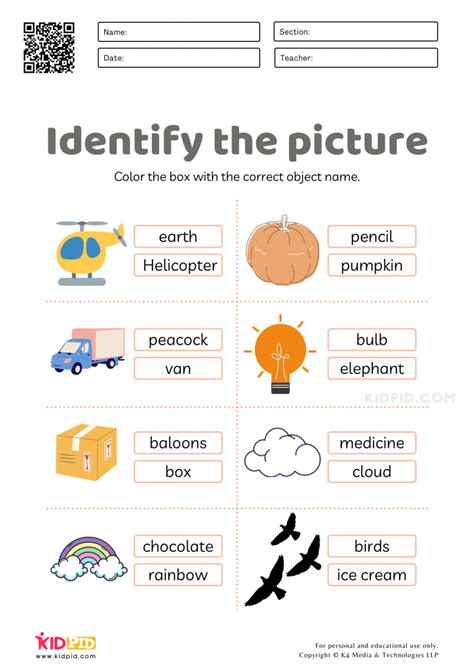 Identifying Objects Words Worksheets for Kids - Kidpid