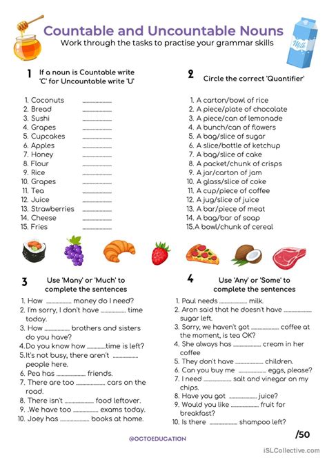 Countable and uncountable nouns exercises