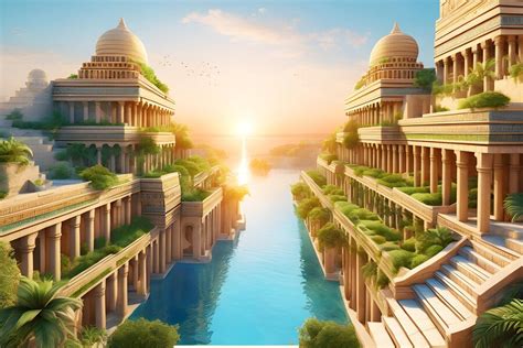 Premium AI Image | Babylonian ziggurat with hanging gardens with lots ...