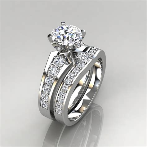 Moissanite Graduated Pave Round Cut Engagement Ring