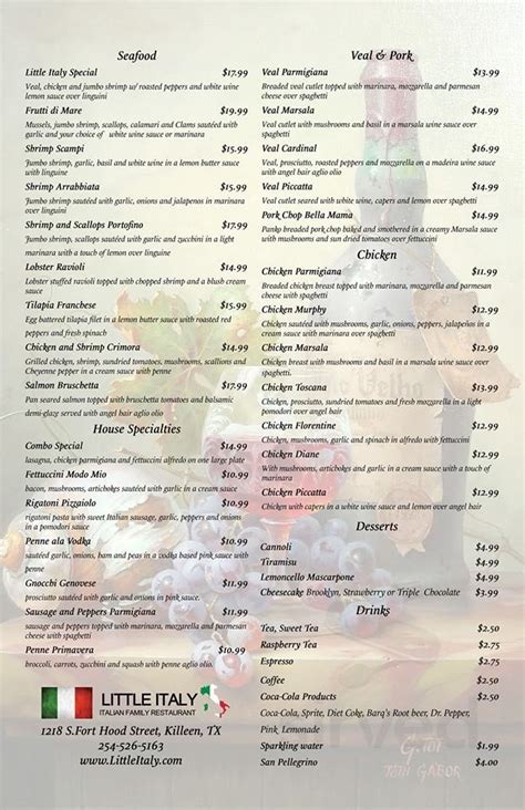 Little Italy Restaurant menu in Killeen, Texas, USA