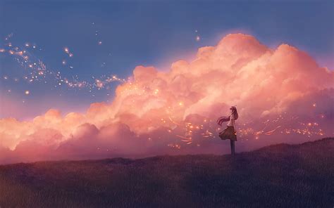 1680x1050 Anime Girl Sky Clouds 1680x1050 Resolution , Backgrounds, and ...