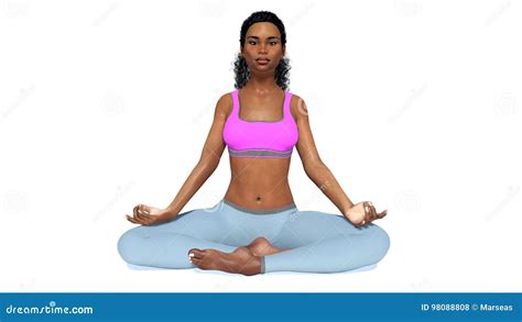 African Woman in Meditation Yoga Pose on White Stock Illustration - Illustration of front ...