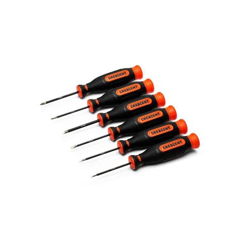 Crescent Diamond Tip Phillips and Slotted Precision Screwdriver Set with Dual Material Handles ...