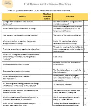 Endothermic and Exothermic Worksheets and Activities with Answers | Practices worksheets ...