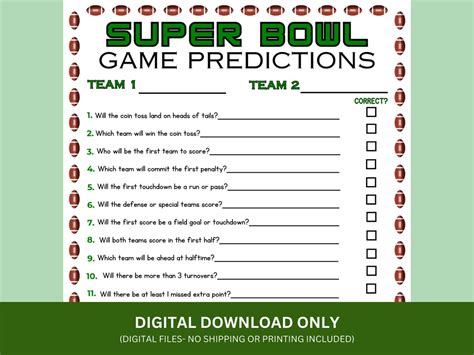 Super Bowl Predictions Game Printable Super Bowl Party Game Super Bowl ...