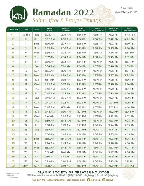 Ramadan Schedule 2022