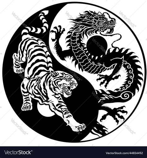 Tiger and dragon silhouette yin yang tattoo Vector Image