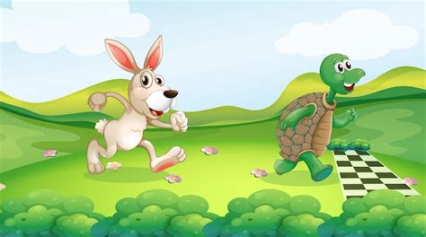 Free Vector | Rabbit and turtle in the race