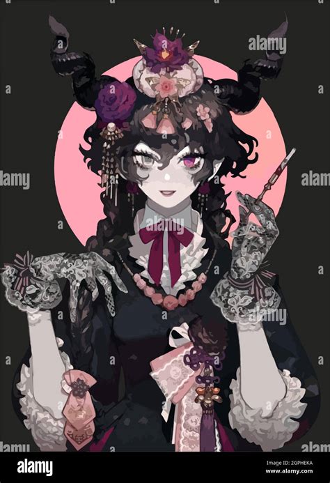 Gothic anime girl with a mouthpiece in her hand Stock Vector Image ...