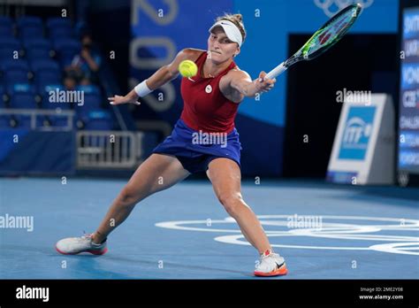 Marketa Vondrousova, of the Czech Republic, plays Elina Svitolina, of the Ukraine, during the ...