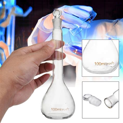 100ml Clear Glass Volumetric Flask with Stopper Lab Chemistry Glassware ...