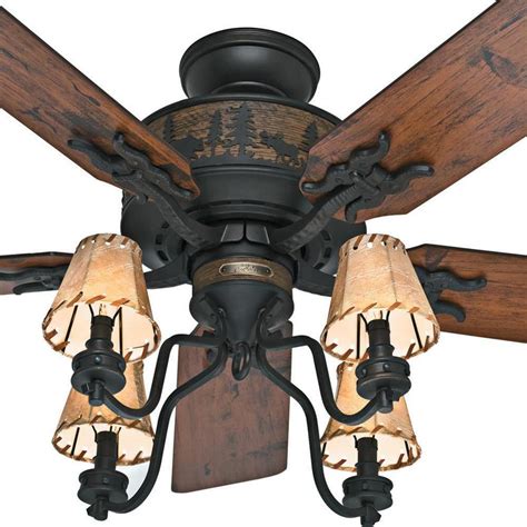 Hunter Adirondack 52-in Antique Bronze Indoor Ceiling Fan with Light ...