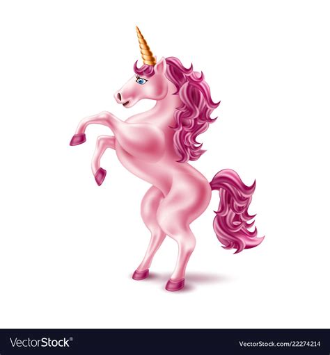 Realistic pink unicorn with golden horn Royalty Free Vector