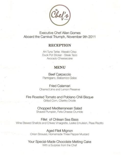 Carnival Cruise Chefs Table Menu 2024 - Nonna Annalise