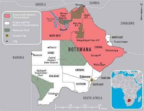 Botswana malaria map - Map of Botswana malaria (Southern Africa - Africa)