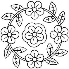 Quilting Stencils > Floral & Leaf Block - Item: 11.25" Flower Wreath on… Embroidery Leaf, Diy ...