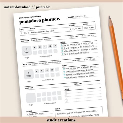 Pomodoro Technique Planner Printable Study Session Planner - Etsy | Study sessions planner ...