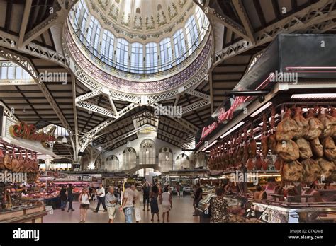 Art nouveau ceiling at central market hall Mercado Central, Valencia, Spain, Europe Stock Photo ...